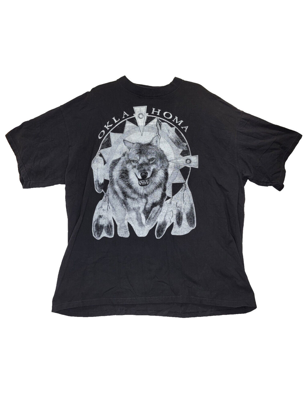 90's Y2K Oklahoma Wolf Black TSI 100% Cotton VTG Big Mans TShirt